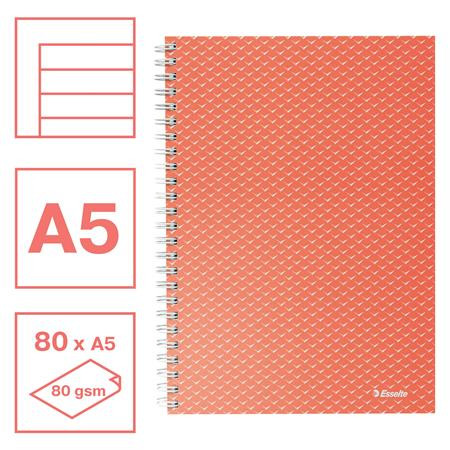 Spirálfüzet, A5, vonalas, 80 lap, ESSELTE "Colour'Breeze", korall