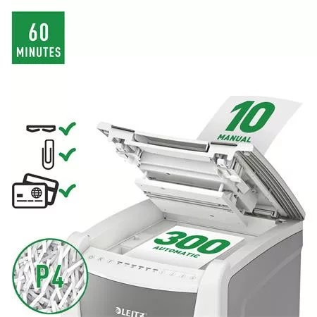 Iratmegsemmisítő, konfetti, 300 lap, LEITZ "IQ AutoFeed Office 300 P4 Pro"