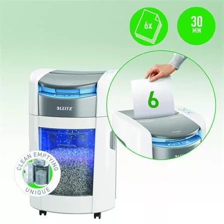 Iratmegsemmisítő, mikrokonfetti, 200 lap, LEITZ "IQ OptiMax Autofeed Small Office 200 P5"