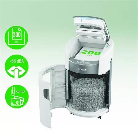 Iratmegsemmisítő, konfetti, 200 lap, LEITZ "IQ OptiMax Autofeed Small Office 200 P4"