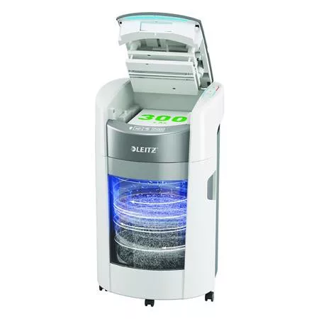 Iratmegsemmisítő, mikrokonfetti, 300 lap, LEITZ "IQ OptiMax Autofeed Office 300 P5"