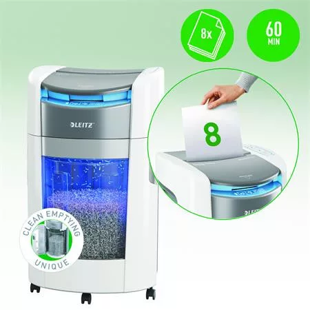 Iratmegsemmisítő, mikrokonfetti, 300 lap, LEITZ "IQ OptiMax Autofeed Office 300 P5"