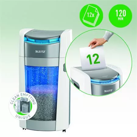 Iratmegsemmisítő, konfetti, 600 lap, LEITZ "IQ OptiMax Autofeed Office Pro 600 P4"
