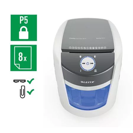 Iratmegsemmisítő, mikrokonfetti, 8 lap, LEITZ "IQ OptiMax Small Office 350 P5"