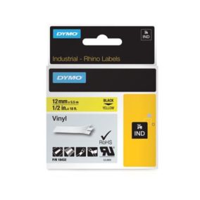 Feliratozógép szalag, vinil, 12 mm x 5,5 m, DYMO "Rhino", sárga-fekete   Feliratozógép szalag, vinil, 12 mm x 5,5 m, DYMO "Rhino", sárga-fekete