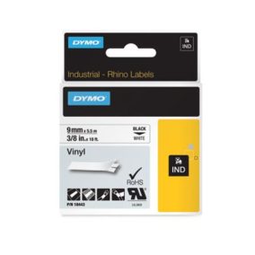 Feliratozógép szalag, vinil, 9 mm x 5,5 m, DYMO "Rhino", fehér-fekete   Feliratozógép szalag, vinil, 9 mm x 5,5 m, DYMO "Rhino", fehér-fekete