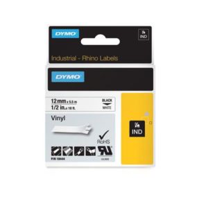 Feliratozógép szalag, vinil, 12 mm x 5,5 m, DYMO "Rhino", fehér-fekete   Feliratozógép szalag, vinil, 12 mm x 5,5 m, DYMO "Rhino", fehér-fekete