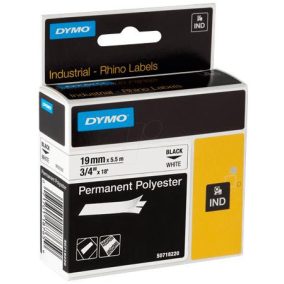 Feliratozógép szalag, tartós poliészter, 19 mm x 5,5 m, DYMO "Rhino", fehér-fekete   Feliratozógép szalag, tartós poliészter, 19 mm x 5,5 m, DYMO "Rhino", fehér-fekete