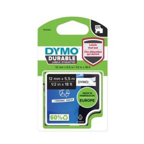 Feliratozógép szalag, 12 mm x 5,5 m, tartós, DYMO "D1", fehér-fekete   Feliratozógép szalag, 12 mm x 5,5 m, tartós, DYMO "D1", fehér-fekete