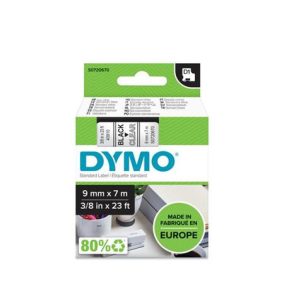 Feliratozógép szalag, 9 mm x 7 m, DYMO "D1", víztiszta-fekete   Feliratozógép szalag, 9 mm x 7 m, DYMO "D1", víztiszta-fekete