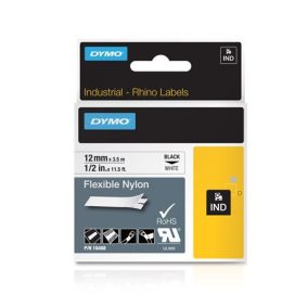 Feliratozógép szalag, flexibilis ID, 12 mm x 3,5 m, DYMO "Rhino", fehér-fekete   Feliratozógép szalag, flexibilis ID, 12 mm x 3,5 m, DYMO "Rhino", fehér-fekete
