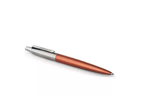 Golyóstoll, 0,7 mm, ezüst színű klip, Chelsea narancssárga tolltest, PARKER "Royal Jotter", kék