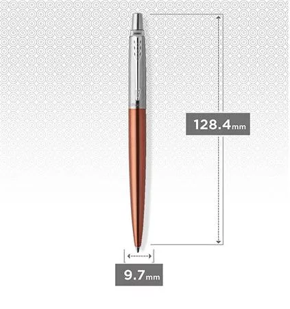 Golyóstoll, 0,7 mm, ezüst színű klip, Chelsea narancssárga tolltest, PARKER "Royal Jotter", kék