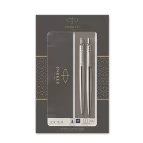   Golyóstoll és nyomósirón szett, díszdoboz, rozsdamentes acél tolltest, PARKER "Royal Jotter", kék