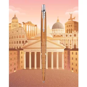   Golyóstoll, 0,7 mm, ezüst színű klip, mintás tolltest, PARKER, "Royal Jotter Róma", kék