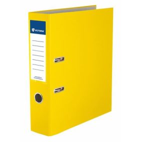   Iratrendező, 75 mm, A4, PP/karton, élvédő sínnel, VICTORIA OFFICE, "Basic", sárga
