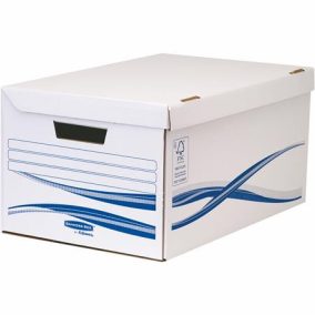 Csapófedeles archiválókonténer, karton, nagy, FELLOWES "Bankers Box Basic", kék-fehér   Csapófedeles archiválókonténer, karton, nagy, FELLOWES "Bankers Box Basic", kék-fehér