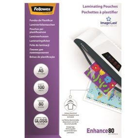 Meleglamináló fólia, 80 mikron, A5, fényes, 100 db, FELLOWES   Meleglamináló fólia, 80 mikron, A5, fényes, 100 db, FELLOWES