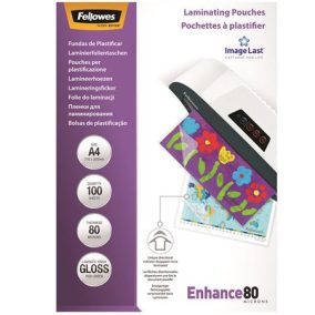 Meleglamináló fólia, 80 mikron, A4, fényes, 100 db, FELLOWES   Meleglamináló fólia, 80 mikron, A4, fényes, 100 db, FELLOWES