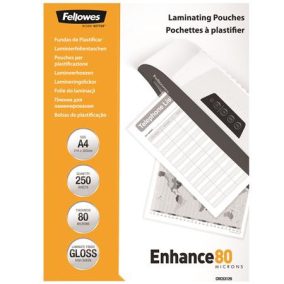 Meleglamináló fólia, 80 mikron, A4, fényes, 250 db, FELLOWES   Meleglamináló fólia, 80 mikron, A4, fényes, 250 db, FELLOWES