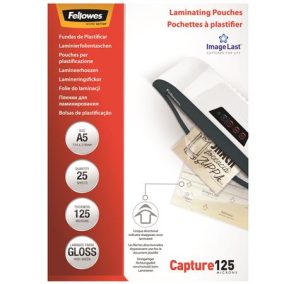 Meleglamináló fólia, 125 mikron, A5, fényes, 25 db, FELLOWES   Meleglamináló fólia, 125 mikron, A5, fényes, 25 db, FELLOWES