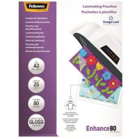 Meleglamináló fólia, 80 mikron, A3, fényes, 25 db, FELLOWES   Meleglamináló fólia, 80 mikron, A3, fényes, 25 db, FELLOWES