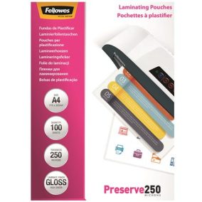 Meleglamináló fólia, 250 mikron, A4, fényes, 100 db, FELLOWES   Meleglamináló fólia, 250 mikron, A4, fényes, 100 db, FELLOWES