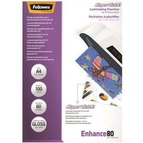 Meleglamináló fólia, 80 mikron, A4, SuperQuick, fényes, 100 db, FELLOWES   Meleglamináló fólia, 80 mikron, A4, SuperQuick, fényes, 100 db, FELLOWES