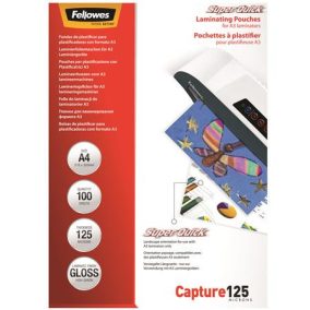 Meleglamináló fólia, 125 mikron, A4, SuperQuick, fényes, 100 db, FELLOWES   Meleglamináló fólia, 125 mikron, A4, SuperQuick, fényes, 100 db, FELLOWES