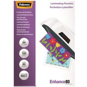 Meleglamináló fólia, 80 mikron, A4, matt, 100 db, FELLOWES   Meleglamináló fólia, 80 mikron, A4, matt, 100 db, FELLOWES
