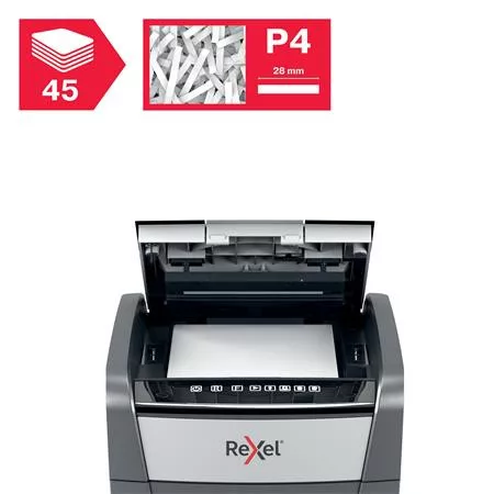 Iratmegsemmisítő, konfetti, 45 lap, REXEL "Optimum AutoFeed 45X"