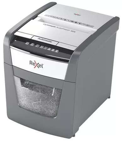 Iratmegsemmisítő, konfetti, 50 lap, REXEL, "Optimum AutoFeed+ 50X"