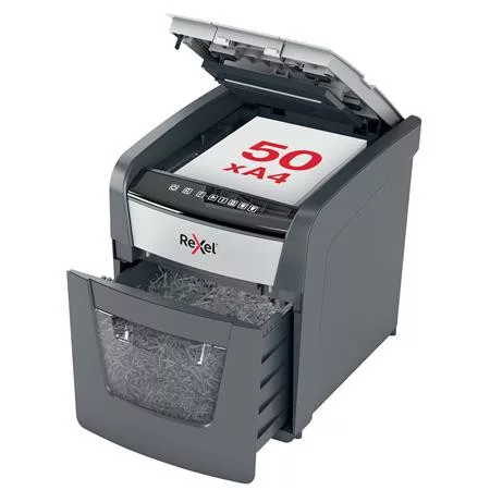 Iratmegsemmisítő, konfetti, 50 lap, REXEL, "Optimum AutoFeed+ 50X"