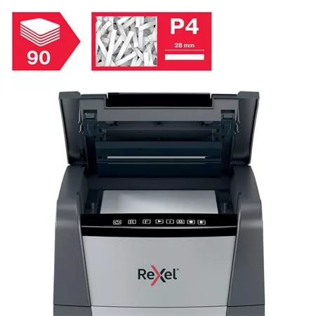 Iratmegsemmisítő, konfetti, 90 lap, REXEL, "Optimum AutoFeed+ 90X"