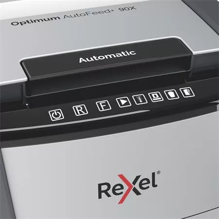 Iratmegsemmisítő, konfetti, 90 lap, REXEL, "Optimum AutoFeed+ 90X"