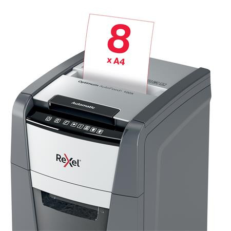 Iratmegsemmisítő, konfetti, 100 lap, REXEL "Optimum AutoFeed+ 100X"