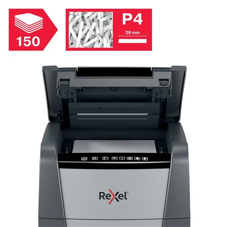 Iratmegsemmisítő, konfetti, 150 lap, REXEL, "Optimum AutoFeed+ 150X"