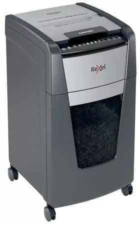 Iratmegsemmisítő, mikrokonfetti, 300 lap, REXEL, "Optimum AutoFeed+ 300M"