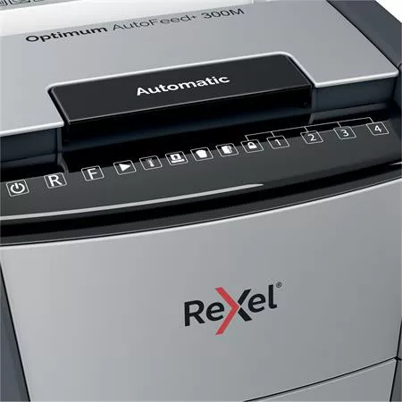 Iratmegsemmisítő, mikrokonfetti, 300 lap, REXEL, "Optimum AutoFeed+ 300M"