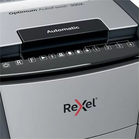 Iratmegsemmisítő, konfetti, 300 lap, REXEL, "Optimum AutoFeed+ 300X"