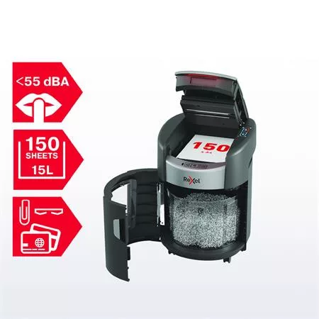 Iratmegsemmisítő, mikrokonfetti, 150 lap, REXEL "ShredMax AutoFeed+ 150M P5"