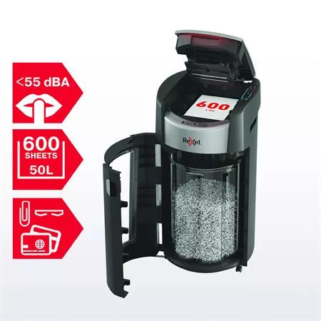 Iratmegsemmisítő, konfetti, 600 lap, REXEL "ShredMax AutoFeed+ 600X P4"