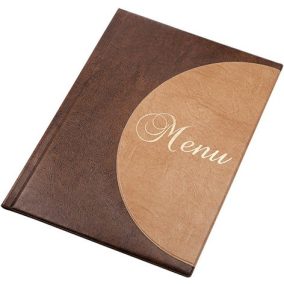 Étlaptartó, A4, bőrhatású, PANTA PLAST "Félkör Menu", sötétbarna-világos barna   Étlaptartó, A4, bőrhatású, PANTA PLAST "Félkör Menu", sötétbarna-világos barna