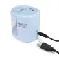   Hegyező, kétlyukú, asztali, elemes, USB töltővel, RAPESCO"PS12-USB", világoskék