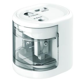 Hegyező, kétlyukú, asztali, elemes, USB töltővel, RAPESCO"PS12-USB", fehér   Hegyező, kétlyukú, asztali, elemes, USB töltővel, RAPESCO"PS12-USB", fehér