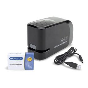 Tűzőgép, 26/6, 15 lap, elemes, USB töltővel, RAPESCO "626EL", fekete   Tűzőgép, 26/6, 15 lap, elemes, USB töltővel, RAPESCO "626EL", fekete