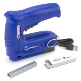   Tűzőpisztoly, vezeték nélküli, elektromos, USB, RAPESCO Germ-Savvy "T12-USB", kék