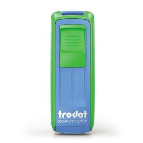 Bélyegző, TRODAT "Pocket Printy 9511", zöld-kék ház, fekete párnával   Bélyegző, TRODAT "Pocket Printy 9511", zöld-kék ház, fekete párnával