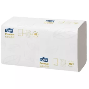   Kéztörlő, Interfold hajtás, H2 rendszer, 2 rétegű, 100 lap, Premium, TORK "Xpress Extra Soft Multifold", fehér