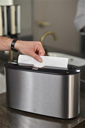 Kéztörlő adagoló, pultra tehető, H2 rendszer, Image Line, TORK "Xpress Multifold", rozsdamentes